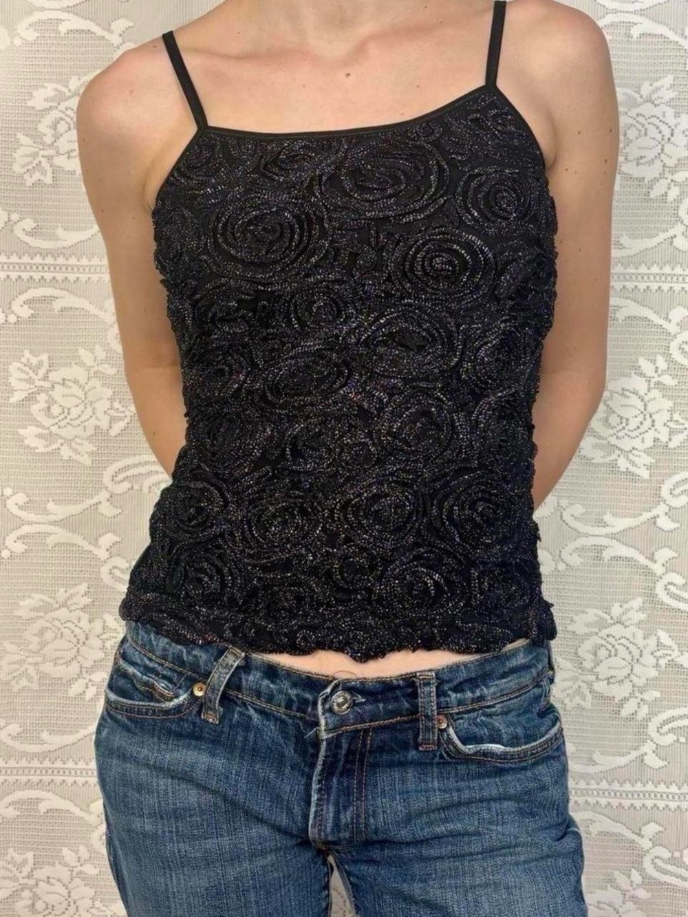 Vintage Y2K Fairycore Whimsygoth Cami with beautiful silver rosette detailing✨